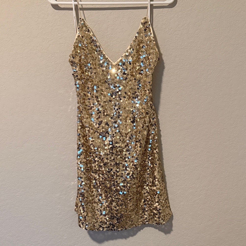 Lulu’s Force of Fashion Gold Sequin Dress